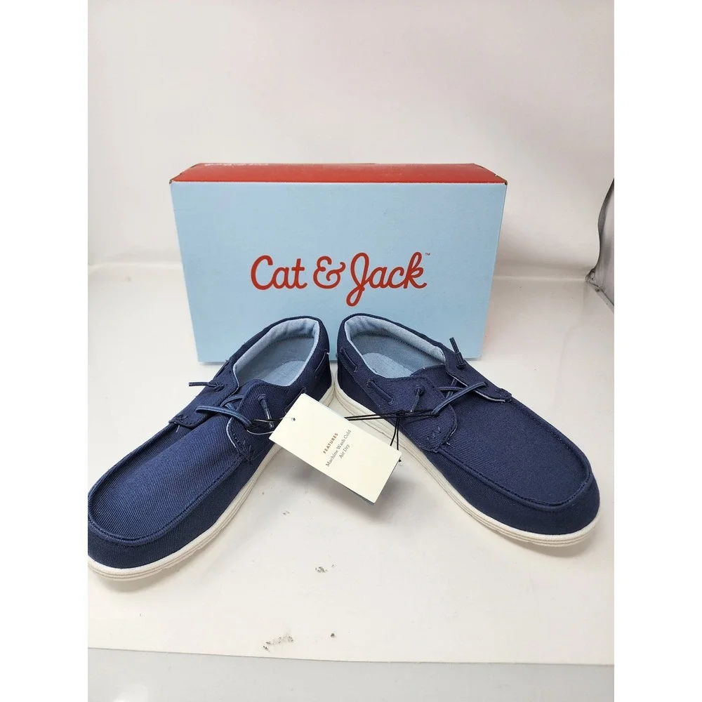 Cat & Jack Boys Boyd Boat Shoes Blue Canvas Casual Size 5